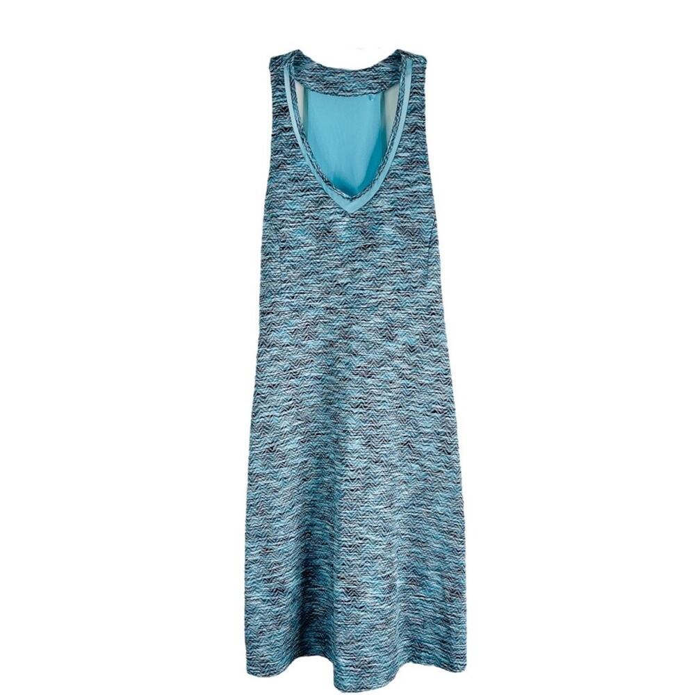MPG blue white abstract activewear athletic golf outdoor midi dress medium